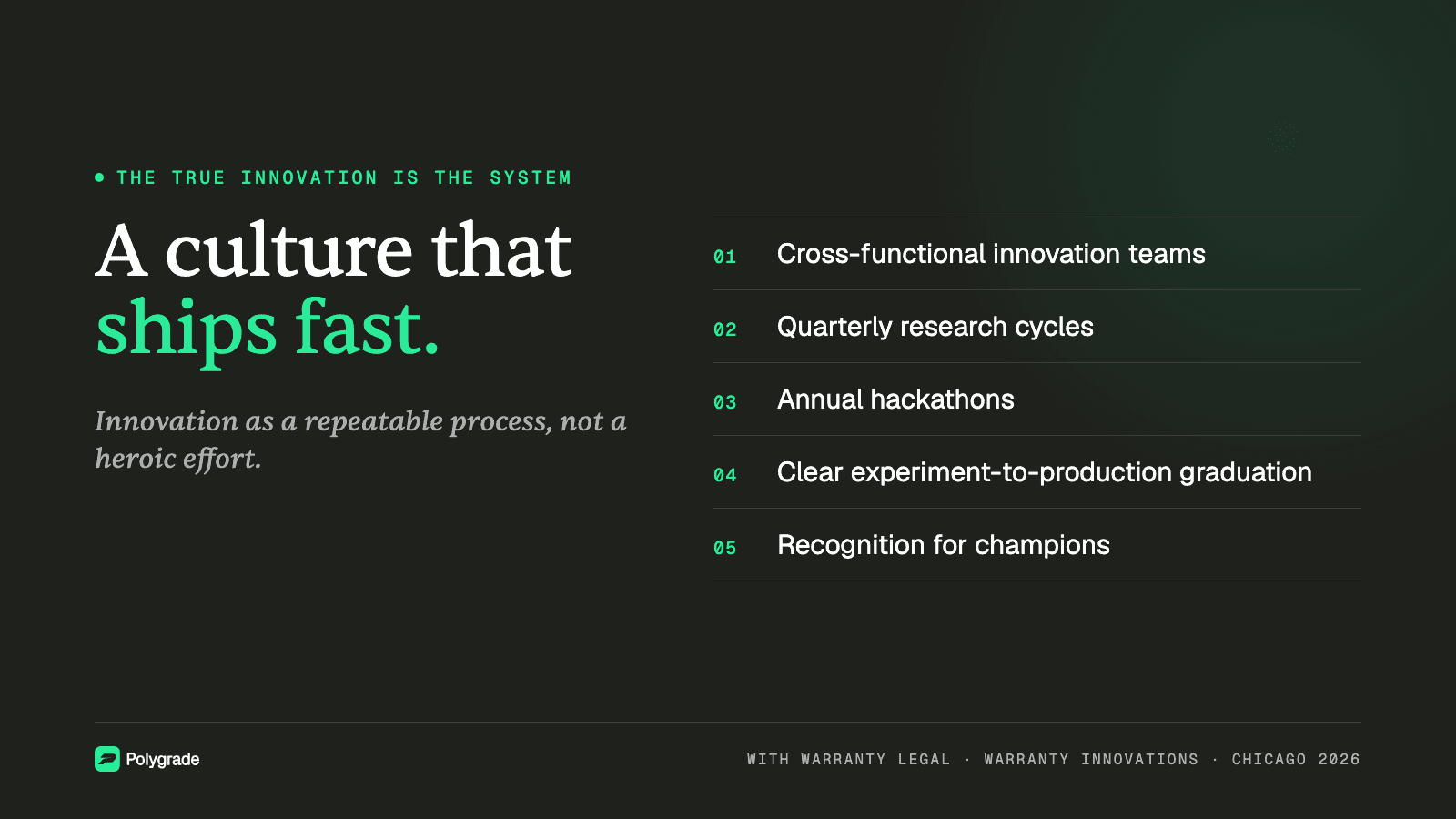 The true innovation is the system: a culture that ships fast.