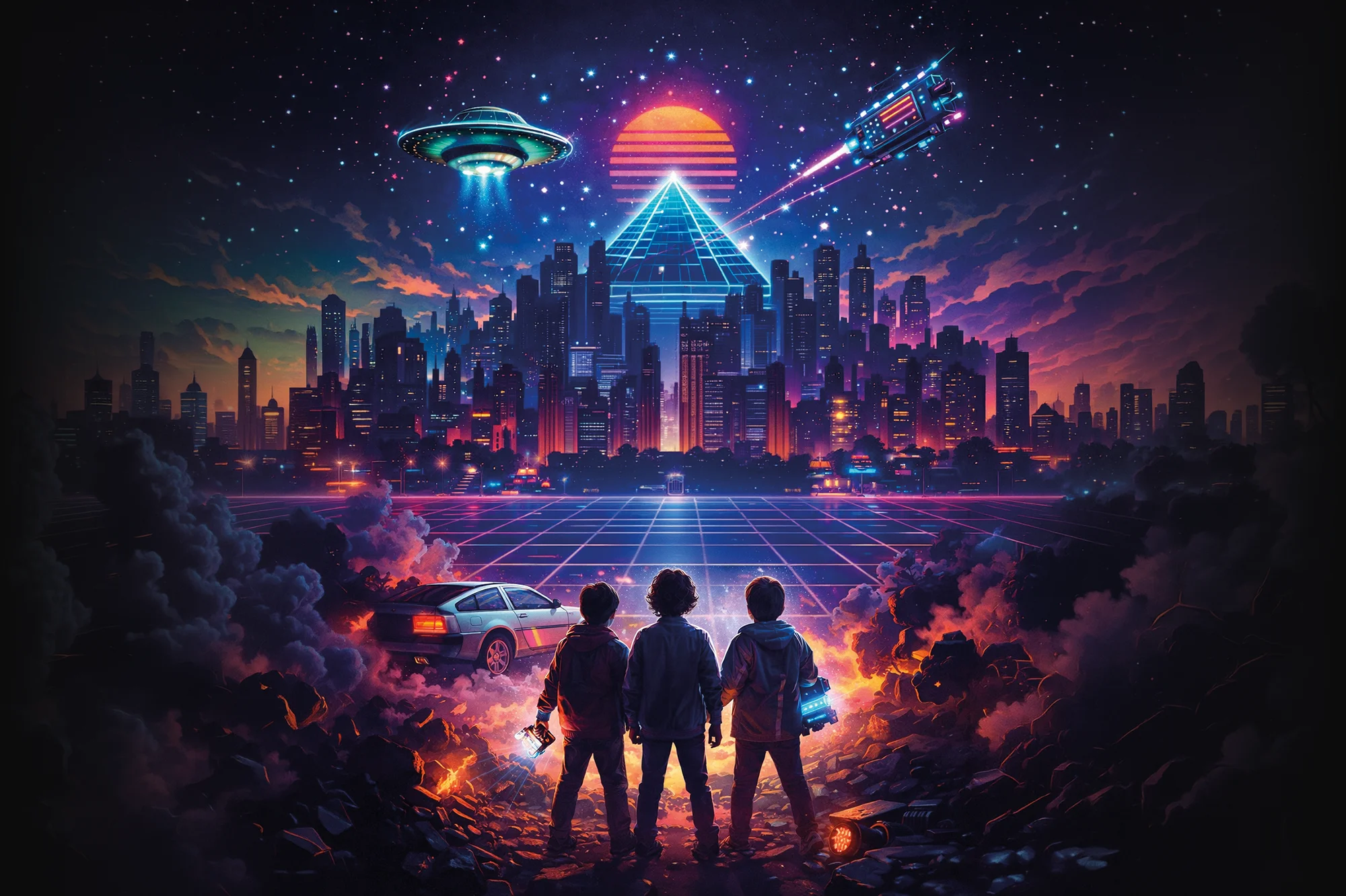 Décor rétro futuriste de la chambre Kids’86 The Project inspirée du cinéma des années 80