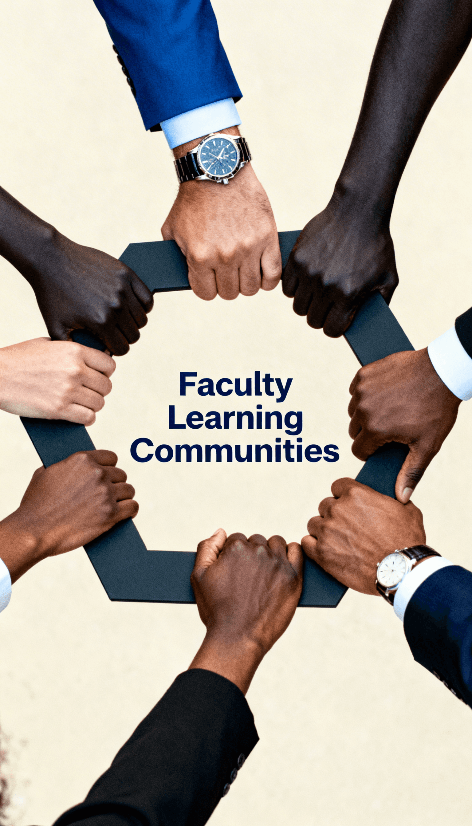 A group of arms holding a hexagon with the words "Faculty Learning Communities" in the center