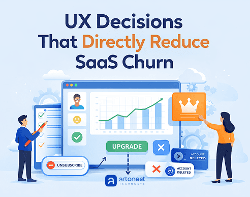 UX decisions dashboard showing SaaS churn reduction strategies by Artonest
