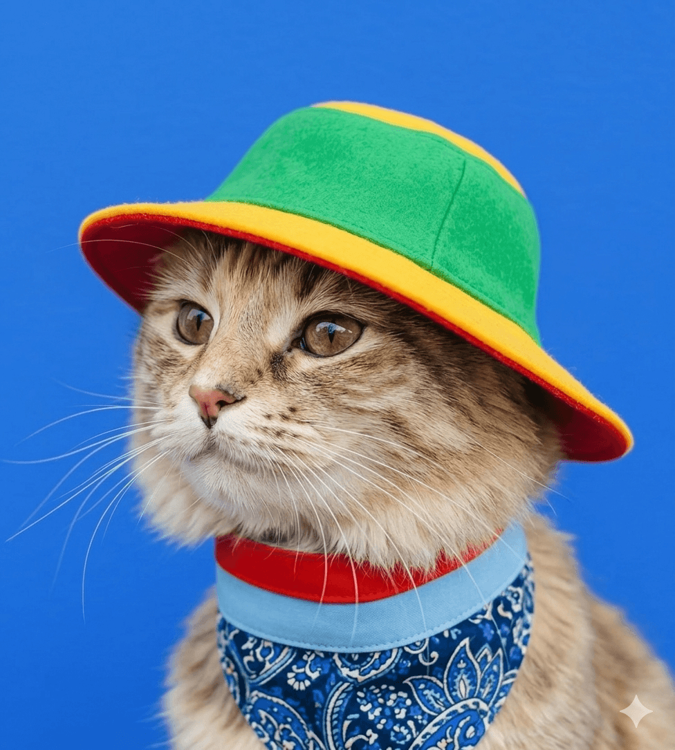 scruffy puppy on a lemon hat