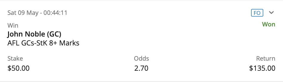 John Noble 8+ Marks Bet