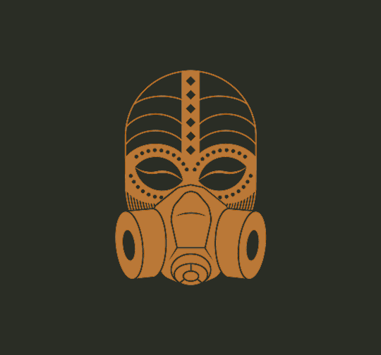 Logo for Chenart Studio: an African mask fused with a painter's respirator, symbolizing the fusion of traditional culture and modern artistry.