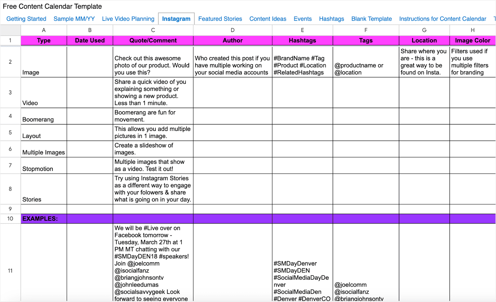 Google Docs’ content calendar template