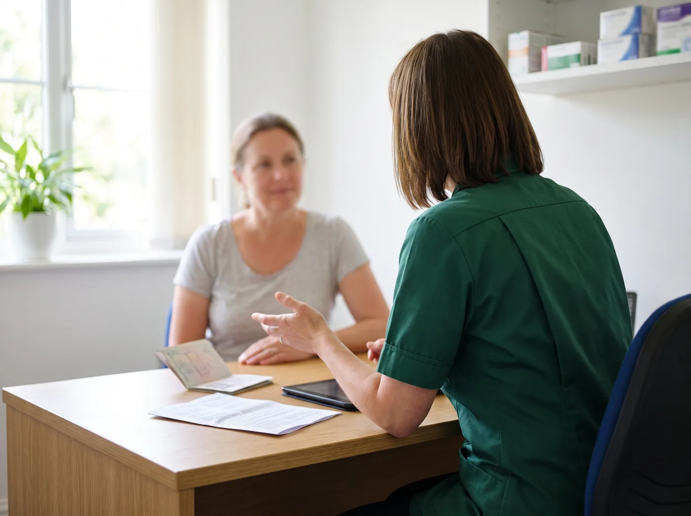 A pharmacist consultation taking place at Burntwood Clinic