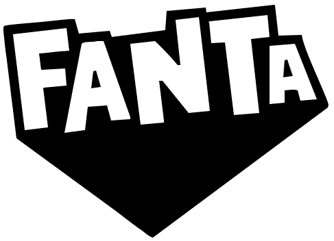 Fanta logo in bold blue and white design.