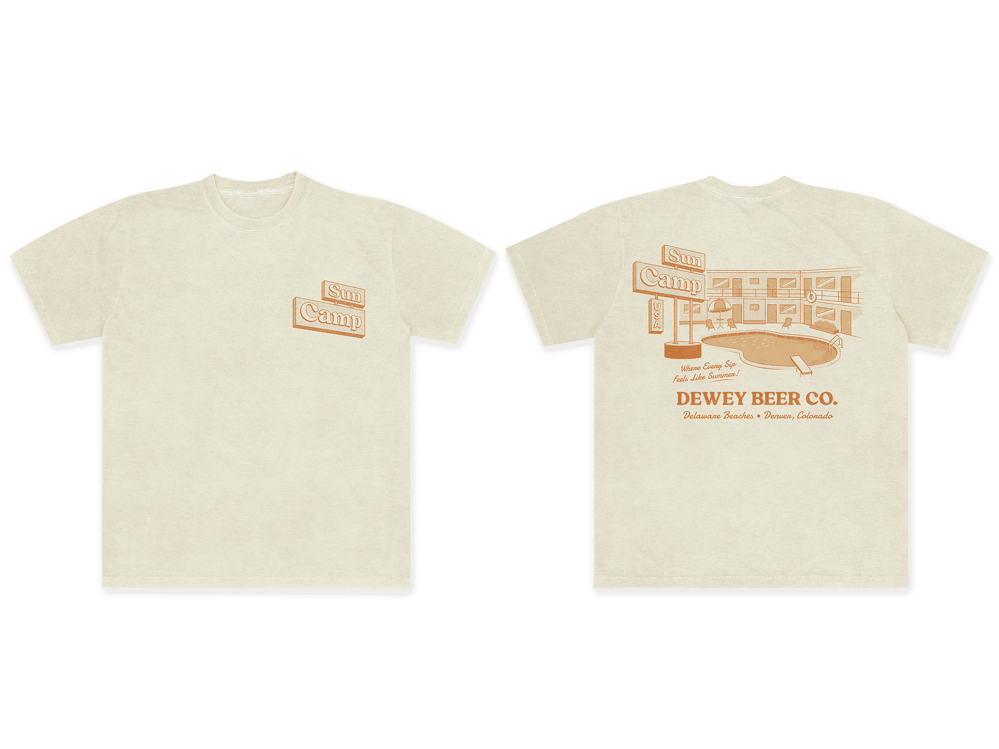 Dewey Beer Company Sun Camp USA Graphic on T-Shirt