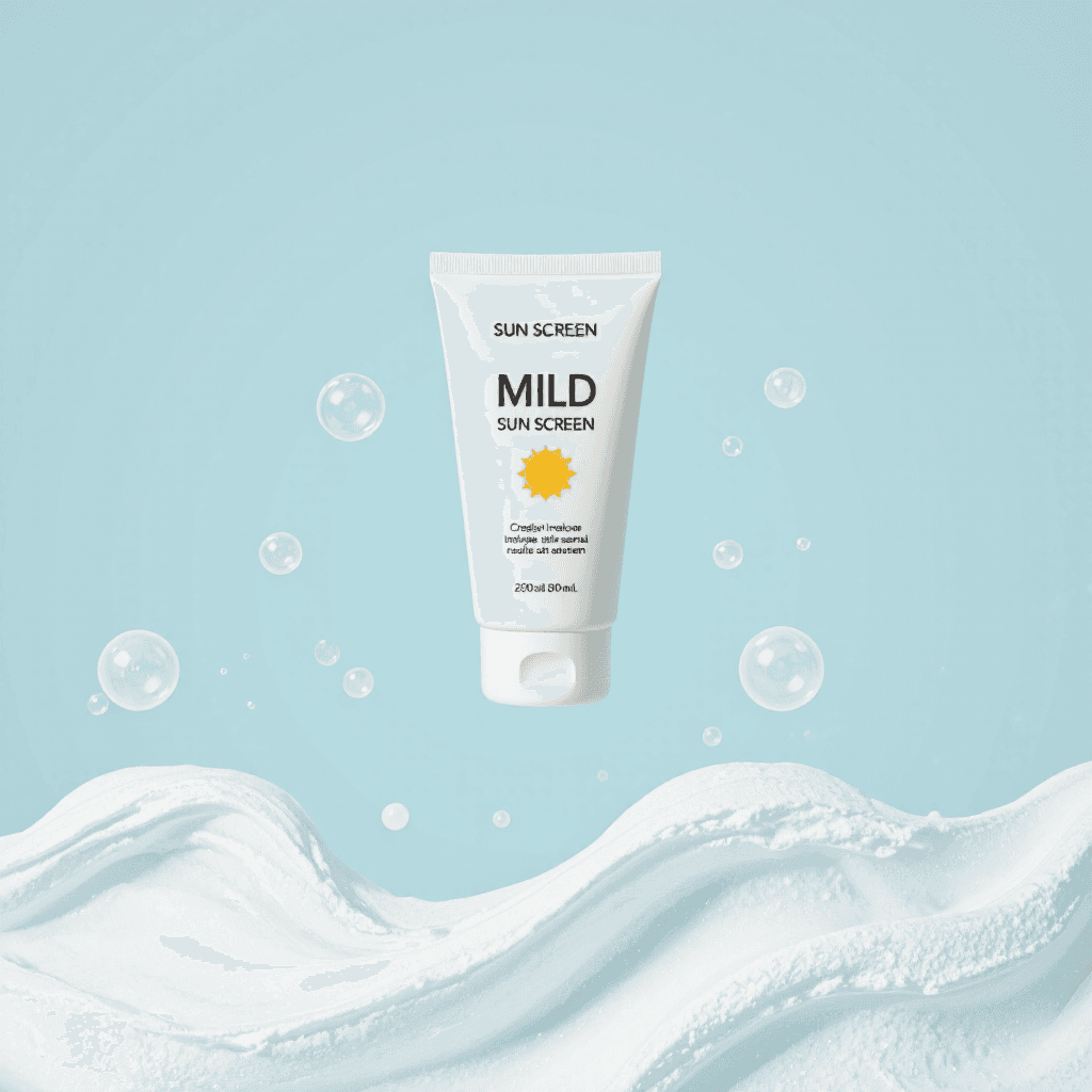 product photography of tube of mild sun screen