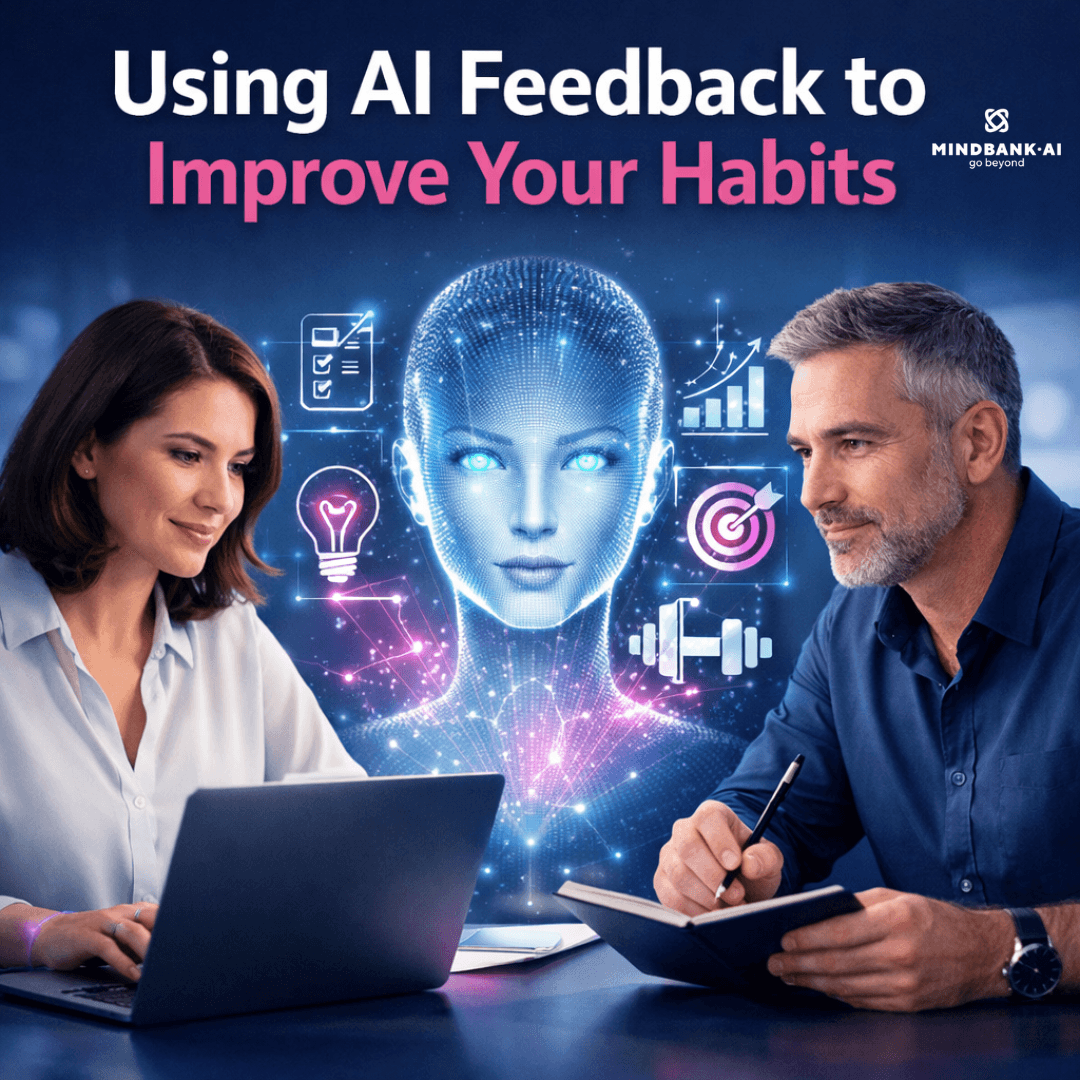 AI-powered behavioral insights showing professionals using digital tools to track habits, improve productivity, and optimize routines through intelligent feedback systems