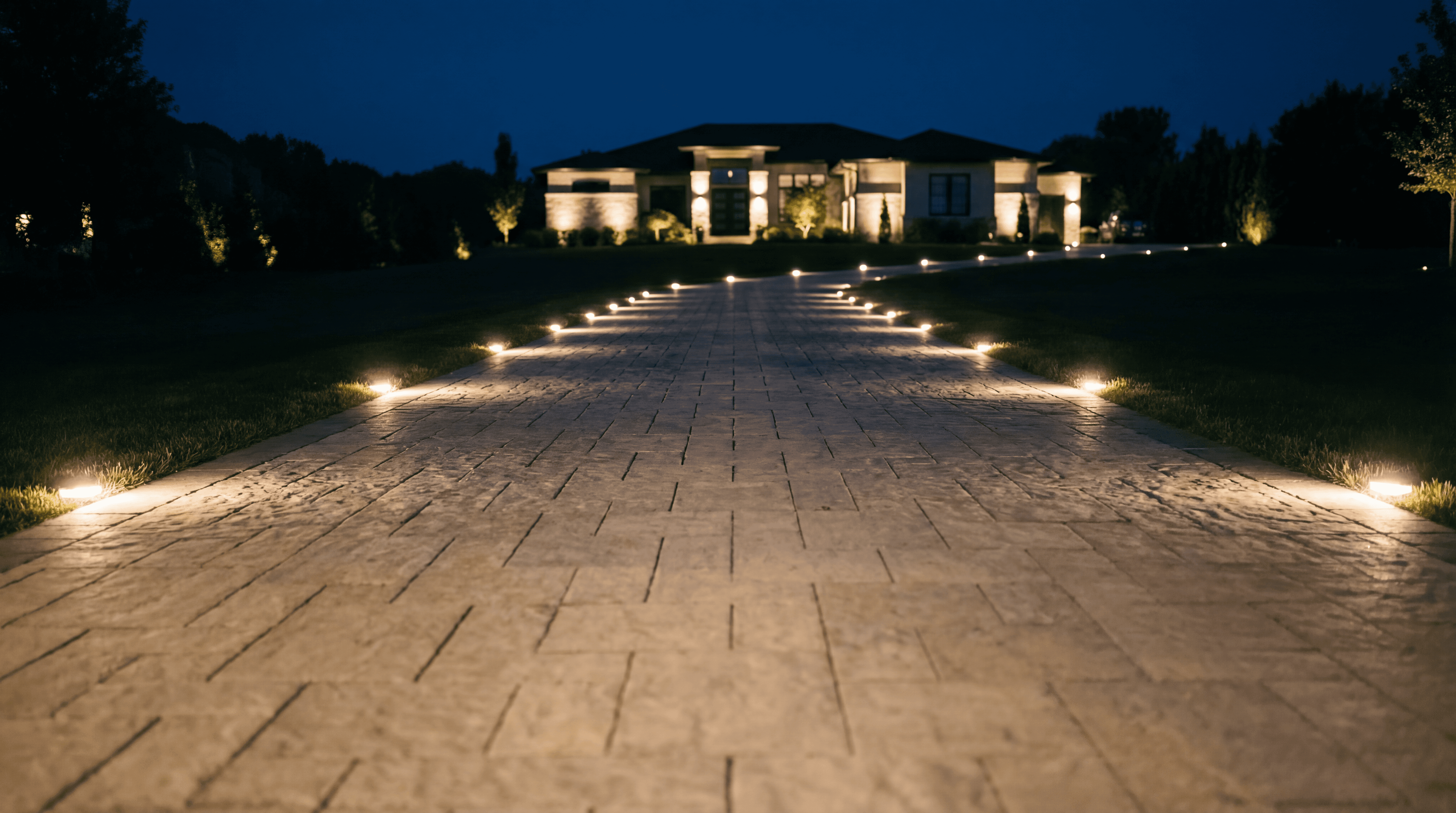 Modern bathroom featuring a walk-in shower, wooden vanity, round mirror, and elegant marble tiles.