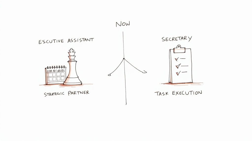Diagram comparing the secretary role focused on task execution with the strategic executive assistant.
