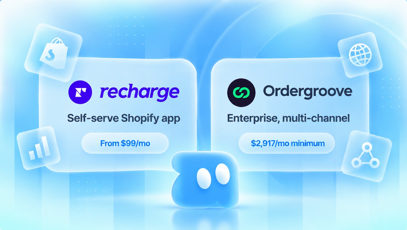 Recharge is a self-serve Shopify app from $99/mo; Ordergroove is enterprise and multi-channel with a $2,917/mo minimum