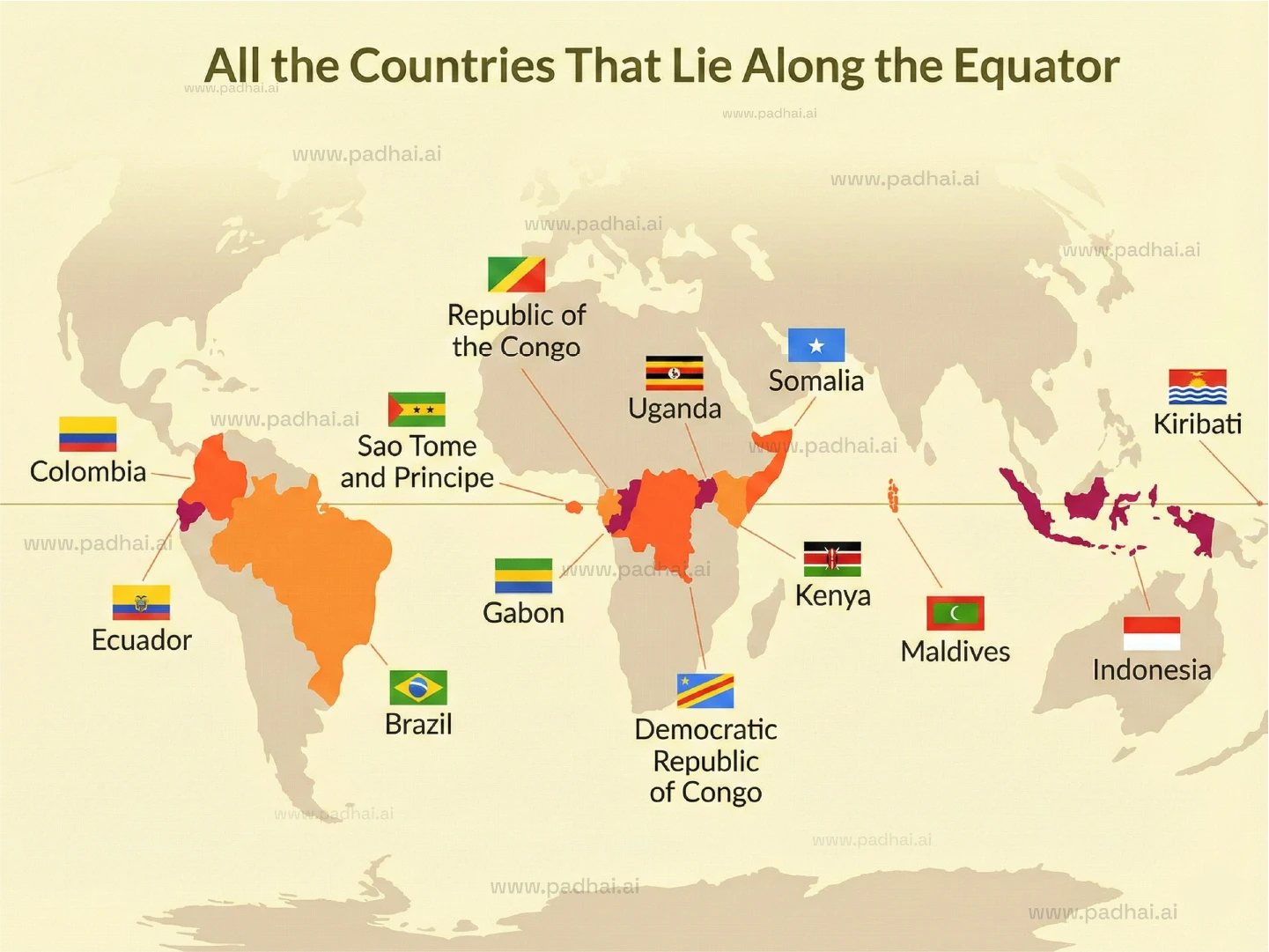 Equator Map Passing Through Countries