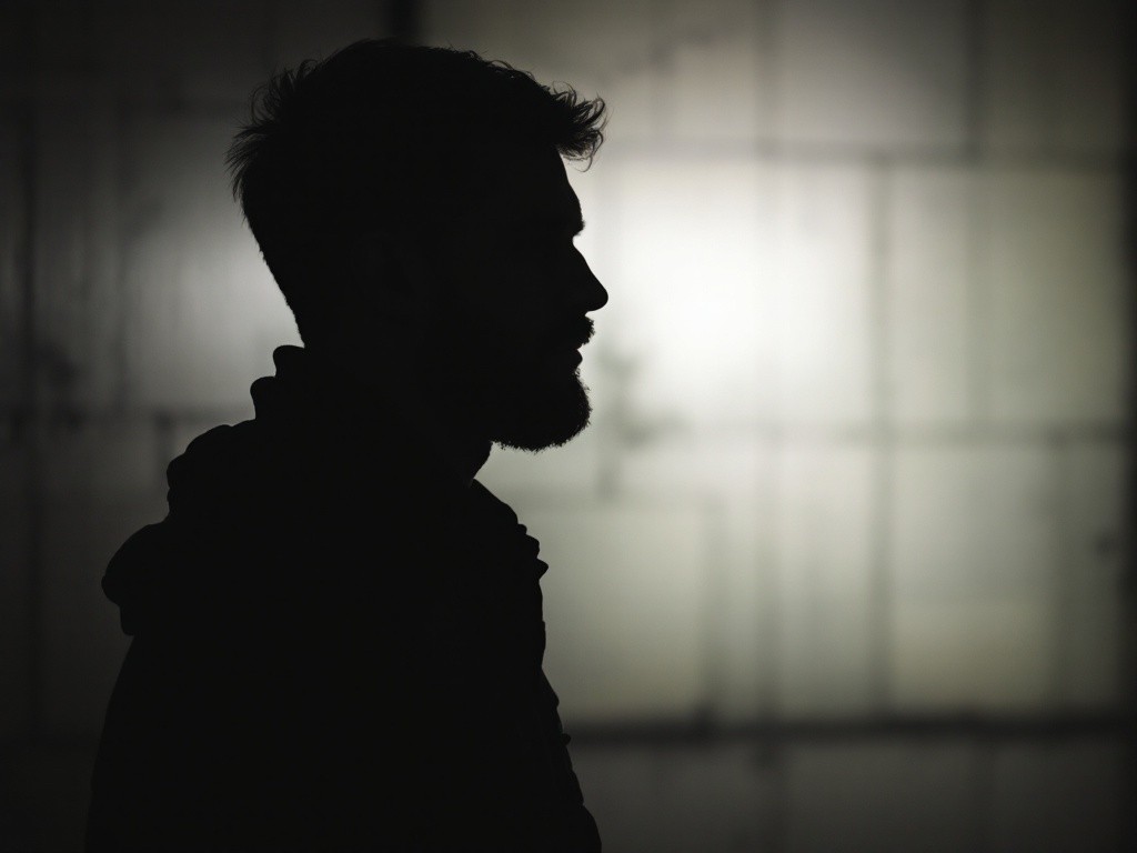 Silhouette of a man standing in front of a wall