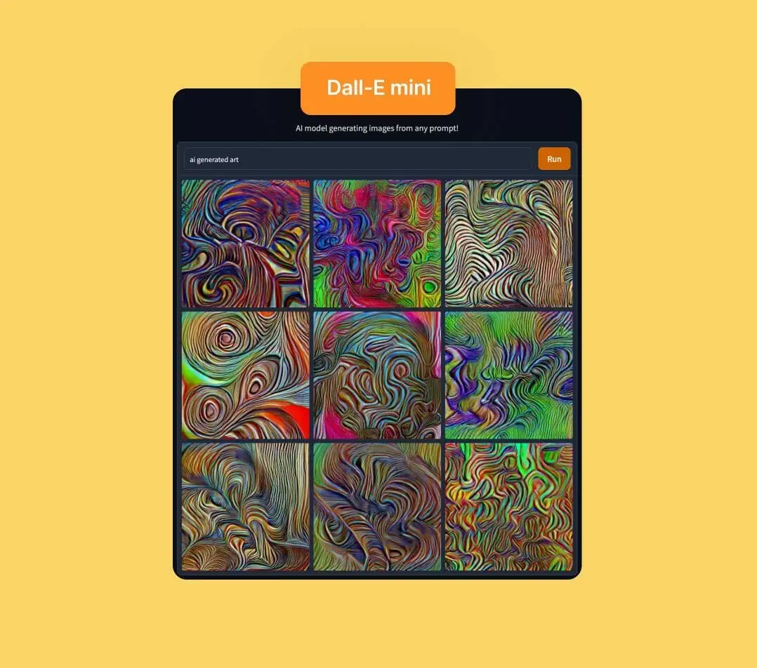 Dall-E mini model generating abstract art grid.