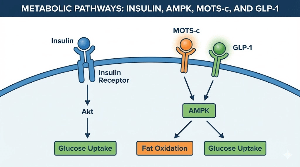 Metabolic peptides MOTS-c and GLP-1 pathways for insulin sensitivity