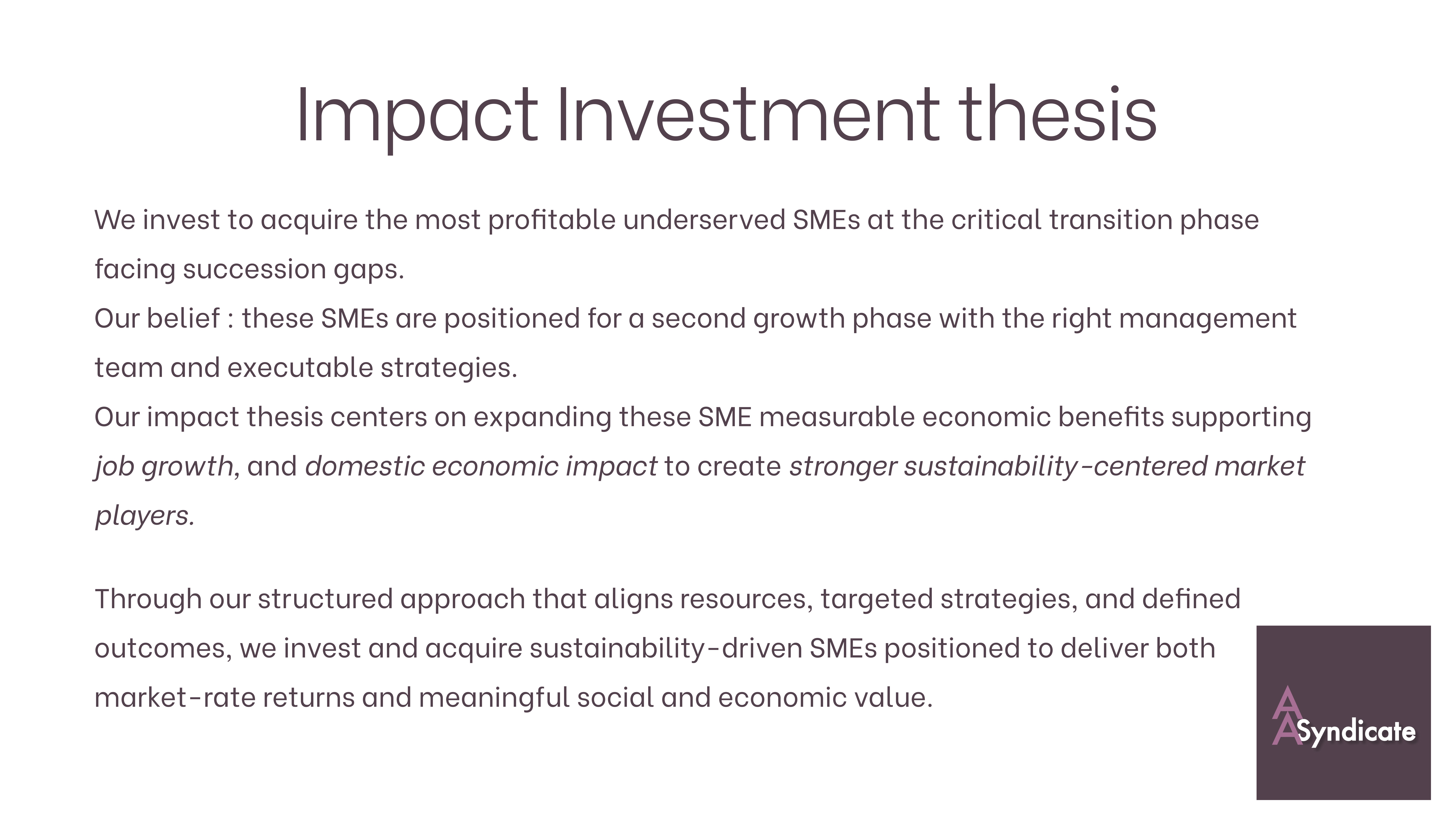 AA Syndicate Impact Investment Thesis