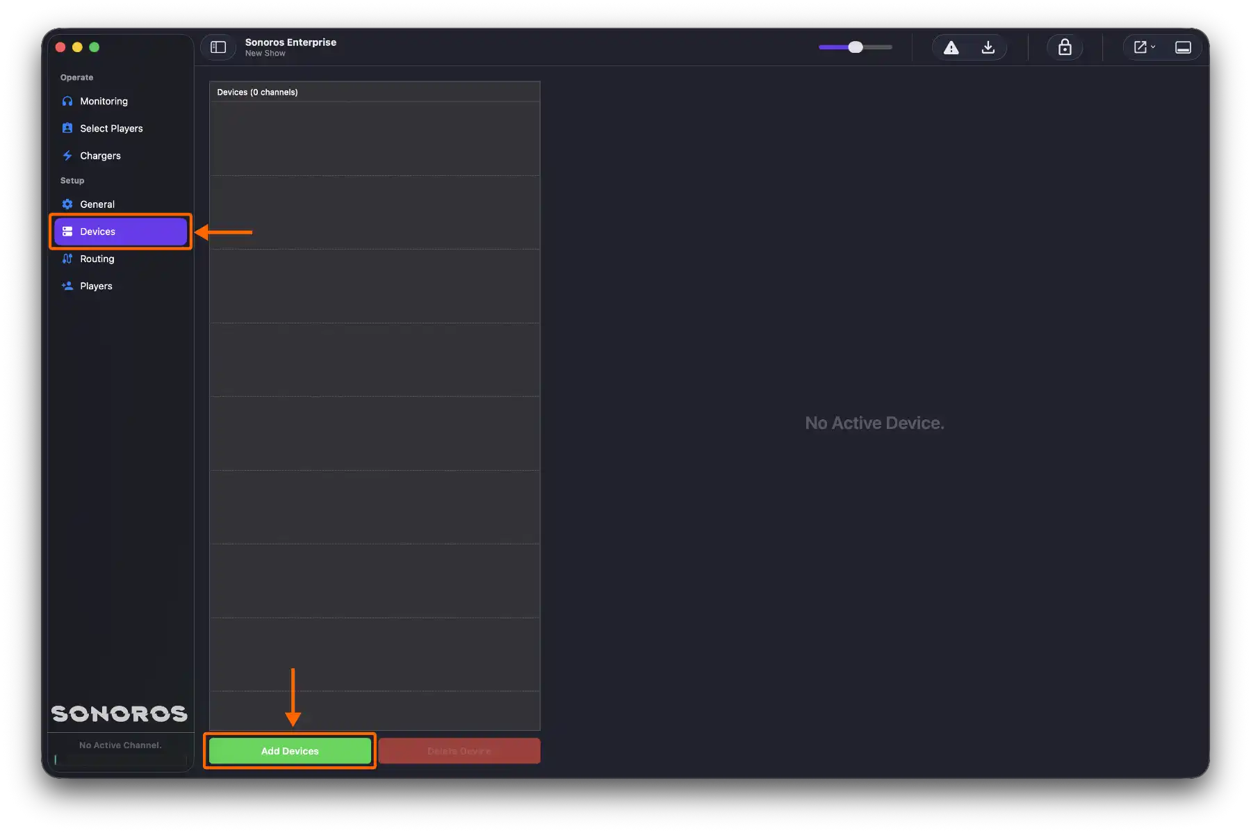 Add your devices from the setup view