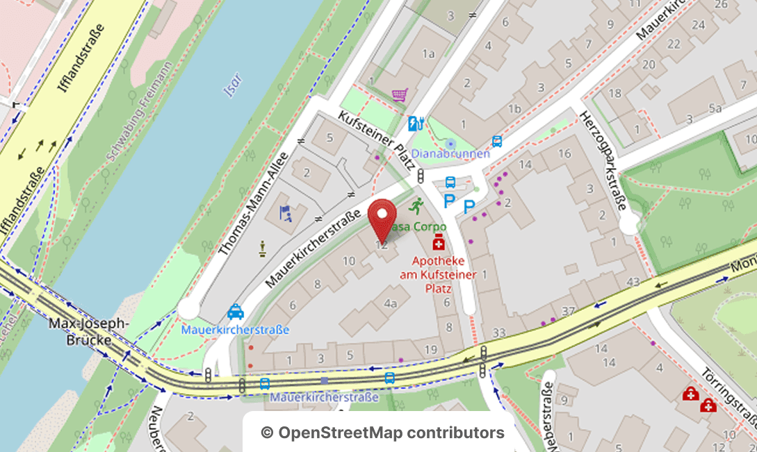 Standort der Praxis Dipl.-Psych. Pamina Russek auf Google Maps, Mauerkircherstraße 12, 81679 München-russek-karte
