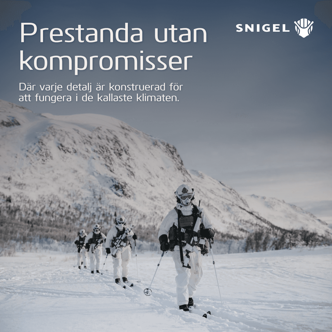 A digital advertisement showing a group of people in winter gear skiing across a snowy mountain landscape.