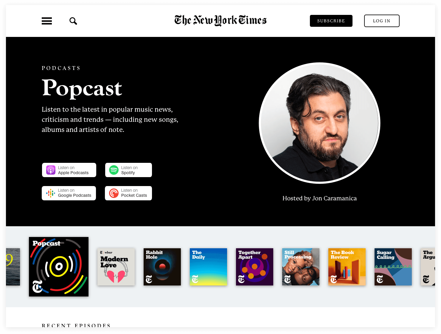 Popcast selected in The New York Times podcast directory redesign