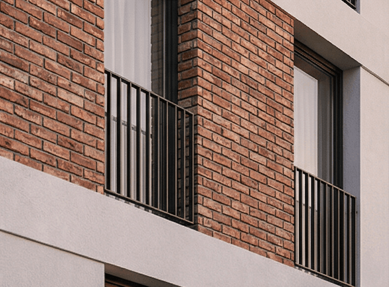 Klinker- und Putzfassade der beiden Mehrfamilienhäuser