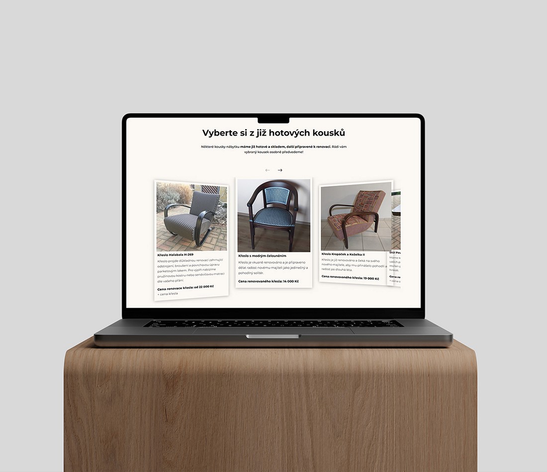 Tvorba webu - carousel s nabídkou křesel k prodeji