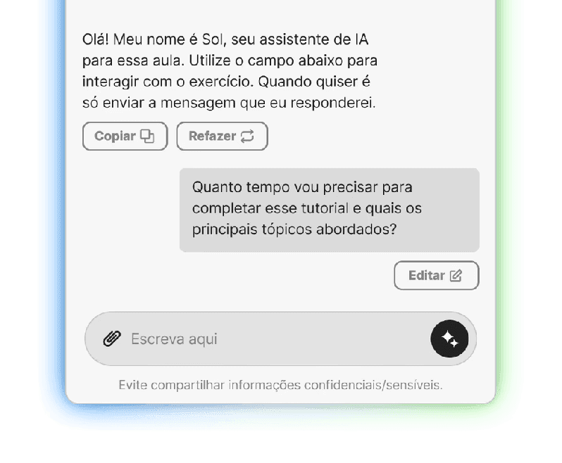 Uma interface de chat exibindo uma conversa de texto relacionada a uma tarefa ou consulta. Apresenta uma caixa de entrada de mensagem na parte inferior.