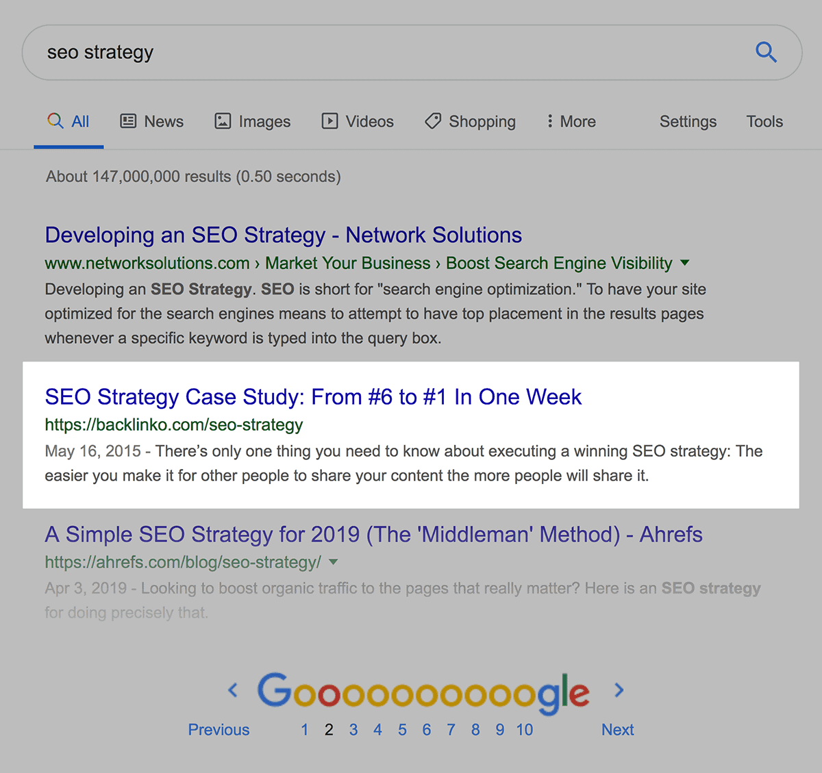 "seo strategy" page two ranking