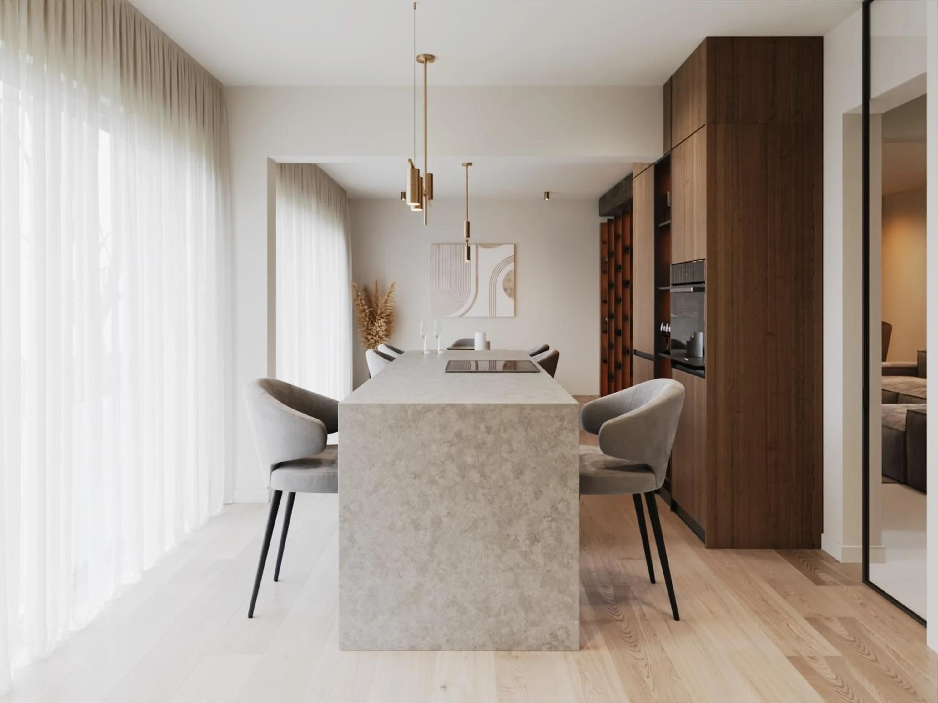 Détail — poignée intégrée sur façade de meuble.