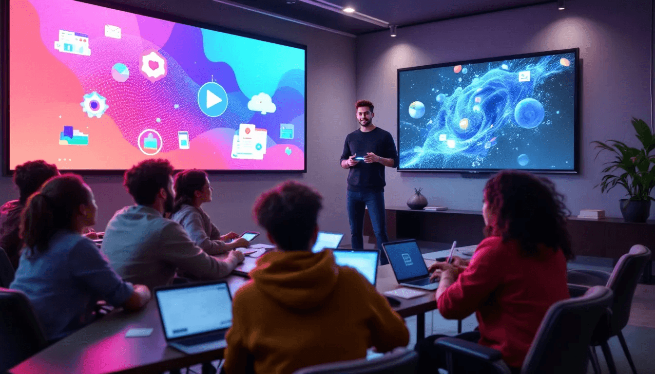 A training session utilizing video clips for effective learning.