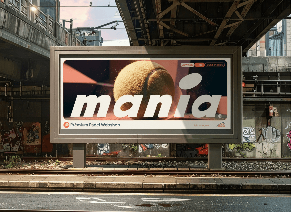 huge billboard with logo and tennis ball on it. 