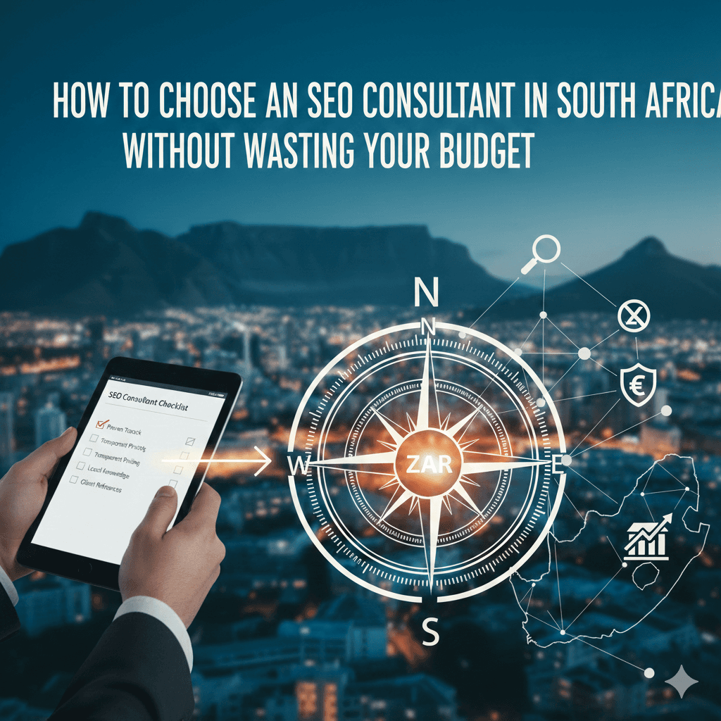 Compass with person on iPad checking SEO deliverables 
