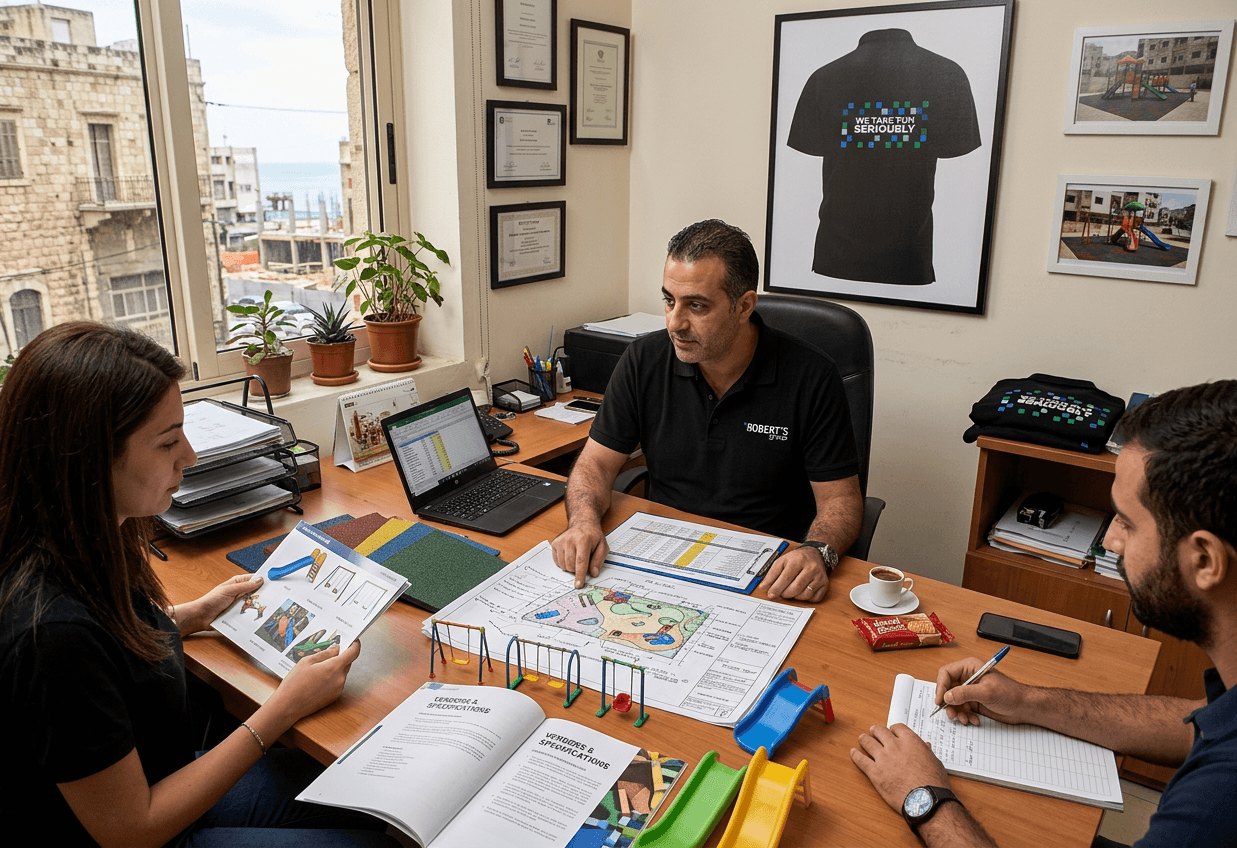 people in office reviewing designs of project
