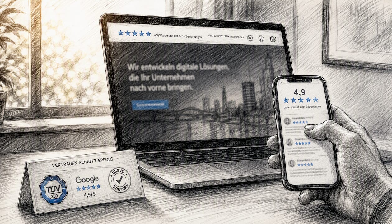 Vertrauensbildende Elemente prominent im oberen Webseitenbereich platzieren