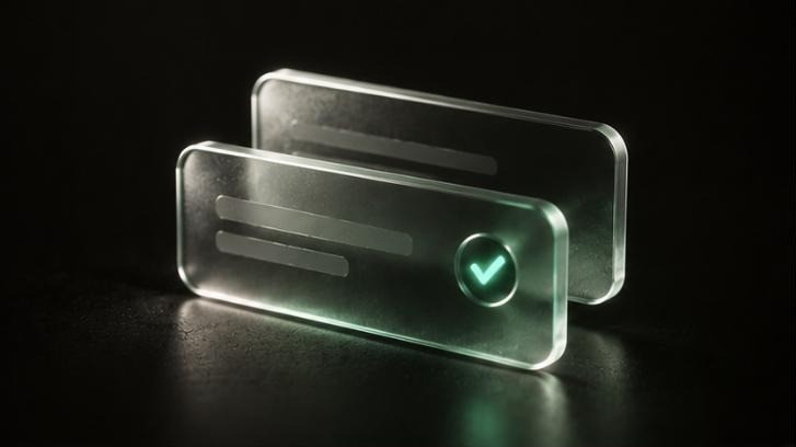 Frosted glass message tiles with a green check