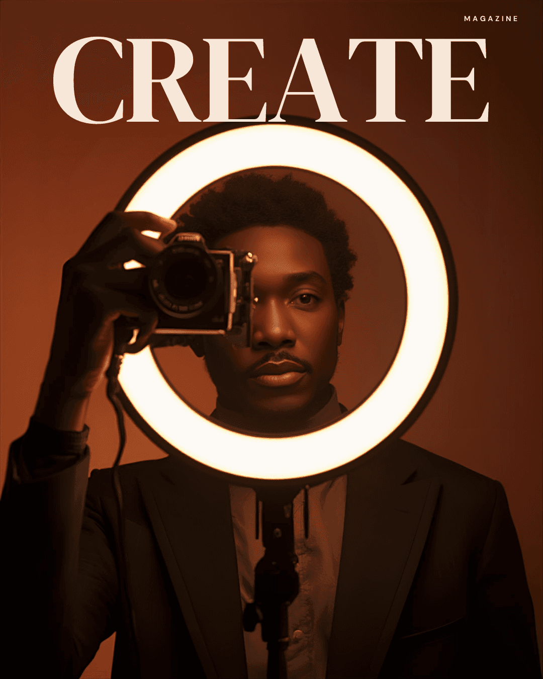 Surreal film poster featuring a director in a chair with a vintage camera for a head. Text: "James Cameron, the world greatest filmmaker." Green background.