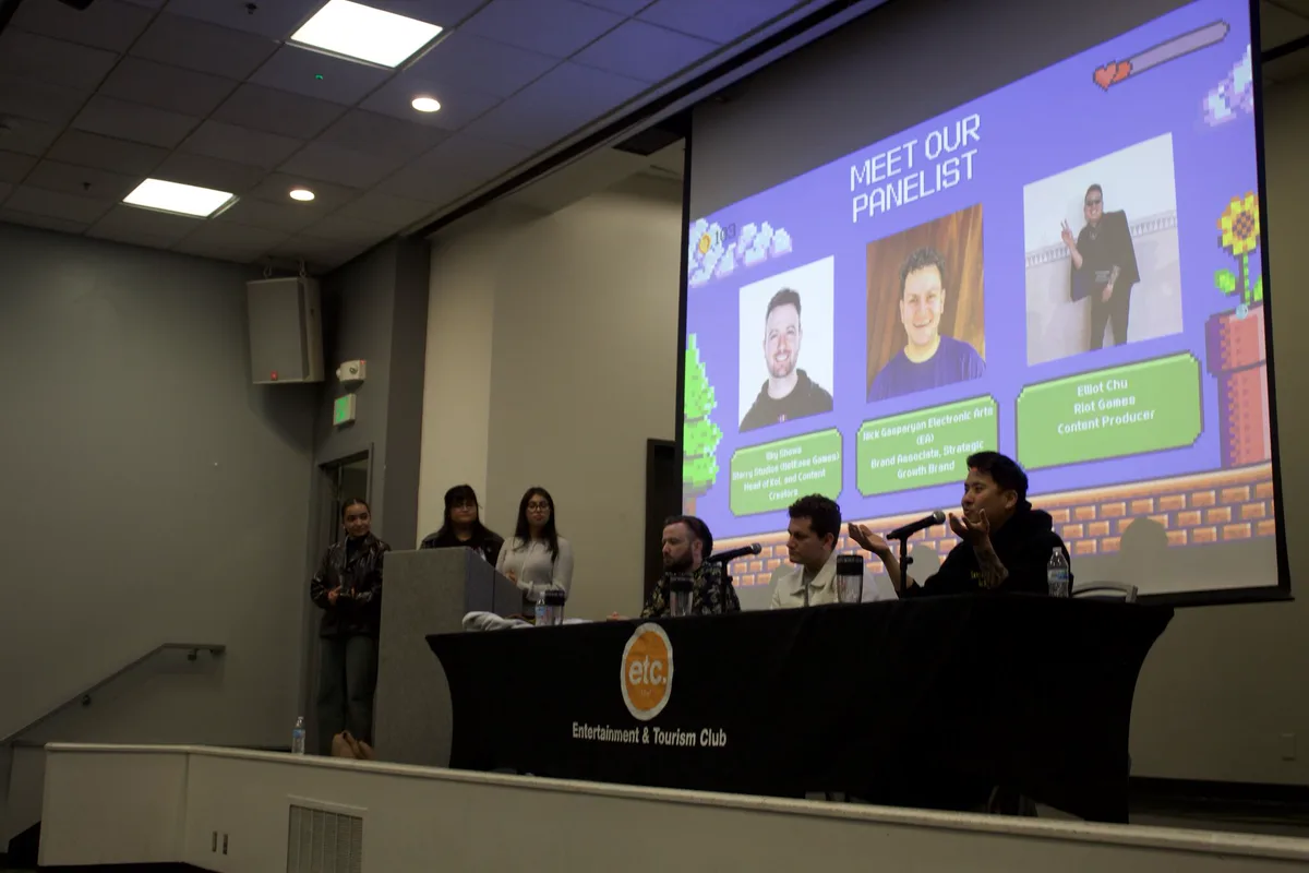 Nick speaking on a panel at Cal State Fullerton.