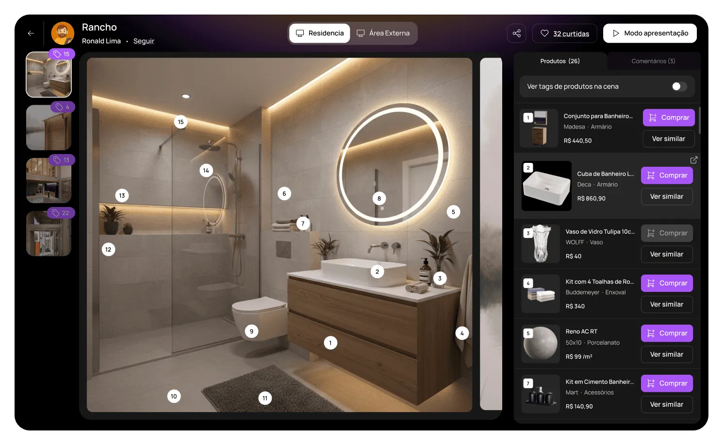 Projeto compartilhado com produtos disponíveis para compra