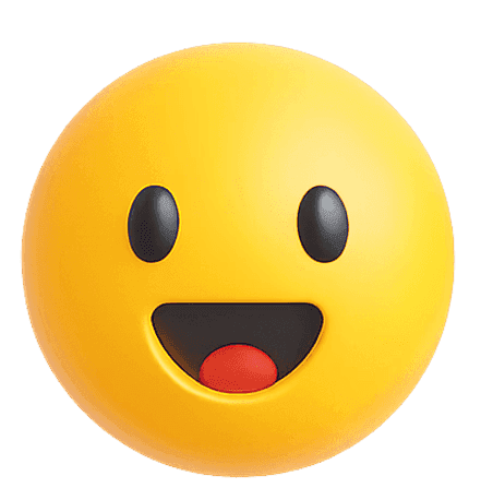 A cheerful yellow smiley face with wide eyes and a big open-mouth smile, expressing happiness or excitement.