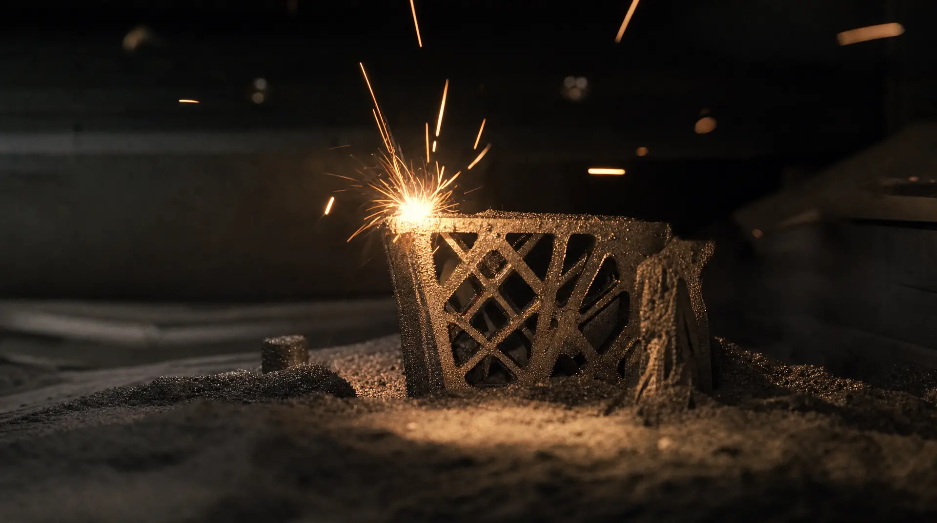 Close-up of a metal structure igniting with bright sparks, capturing brand identity design and tech brand strategy for a bold technology launch.