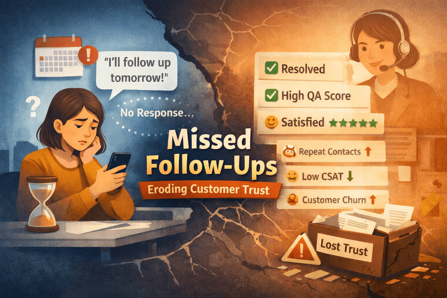 missed follow-ups after agent promises lead to hidden quality gaps, poor customer experience, and inaccurate QA scoring.