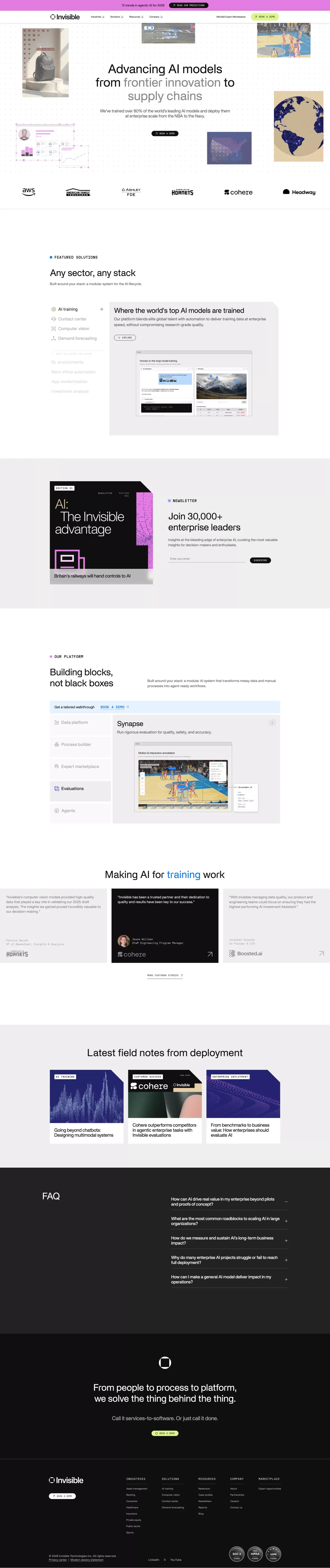 AI Software for Labs and Enterprise landing page screenshot showcasing AI and Tech design