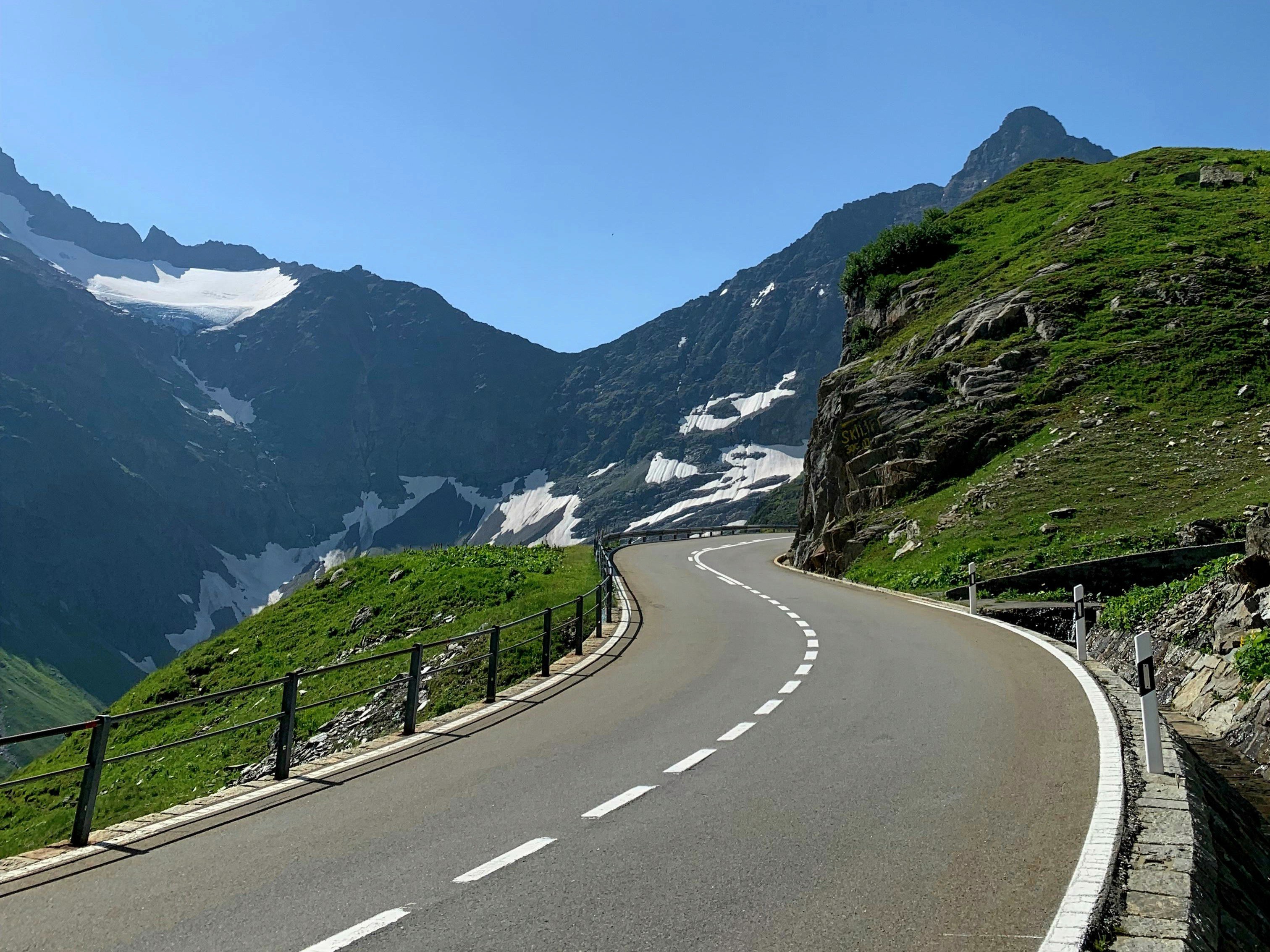 Oberalp Pass and a long quiet mountain road