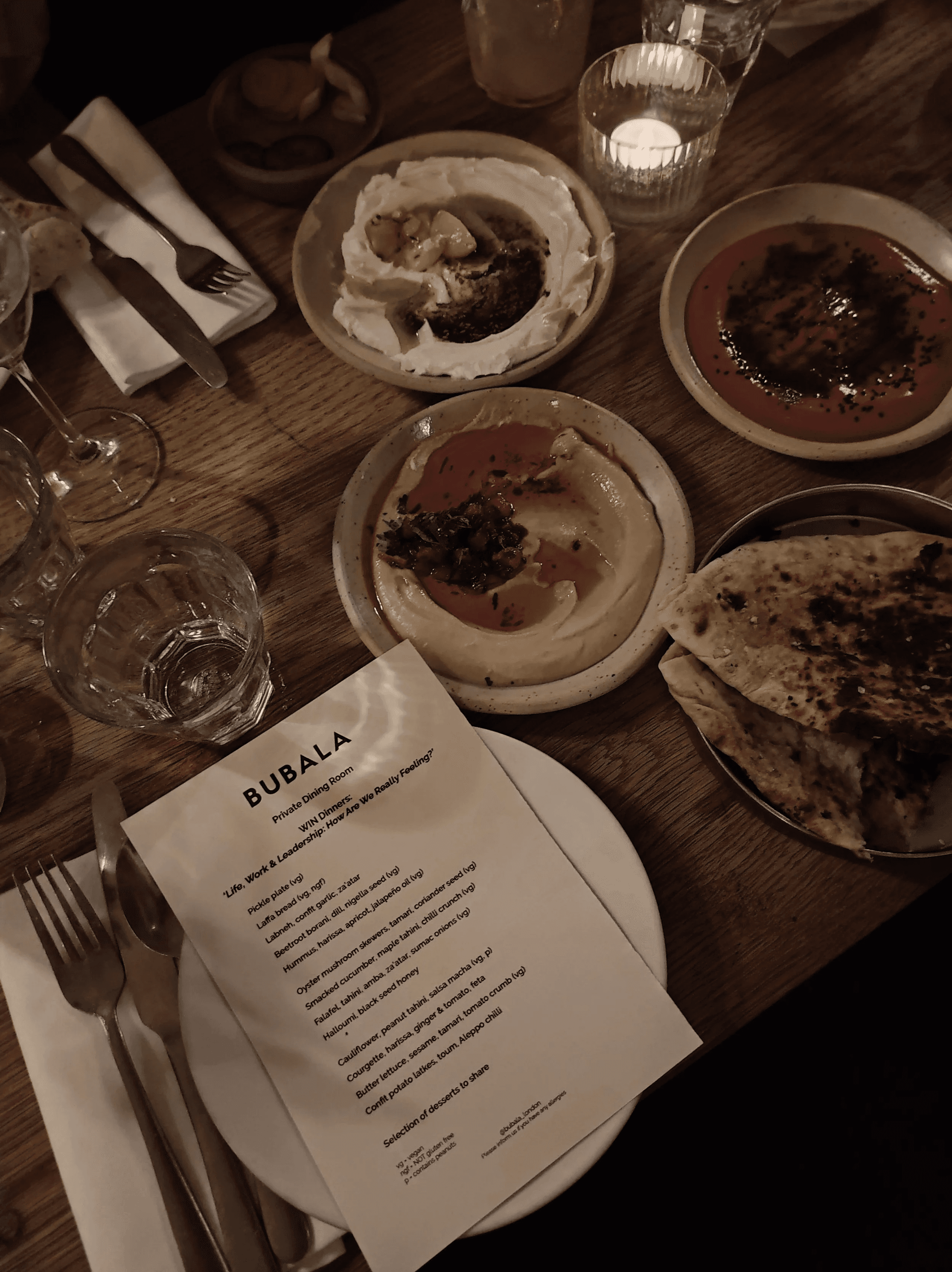Menu reading "Bubla" on a plate surrounded by food