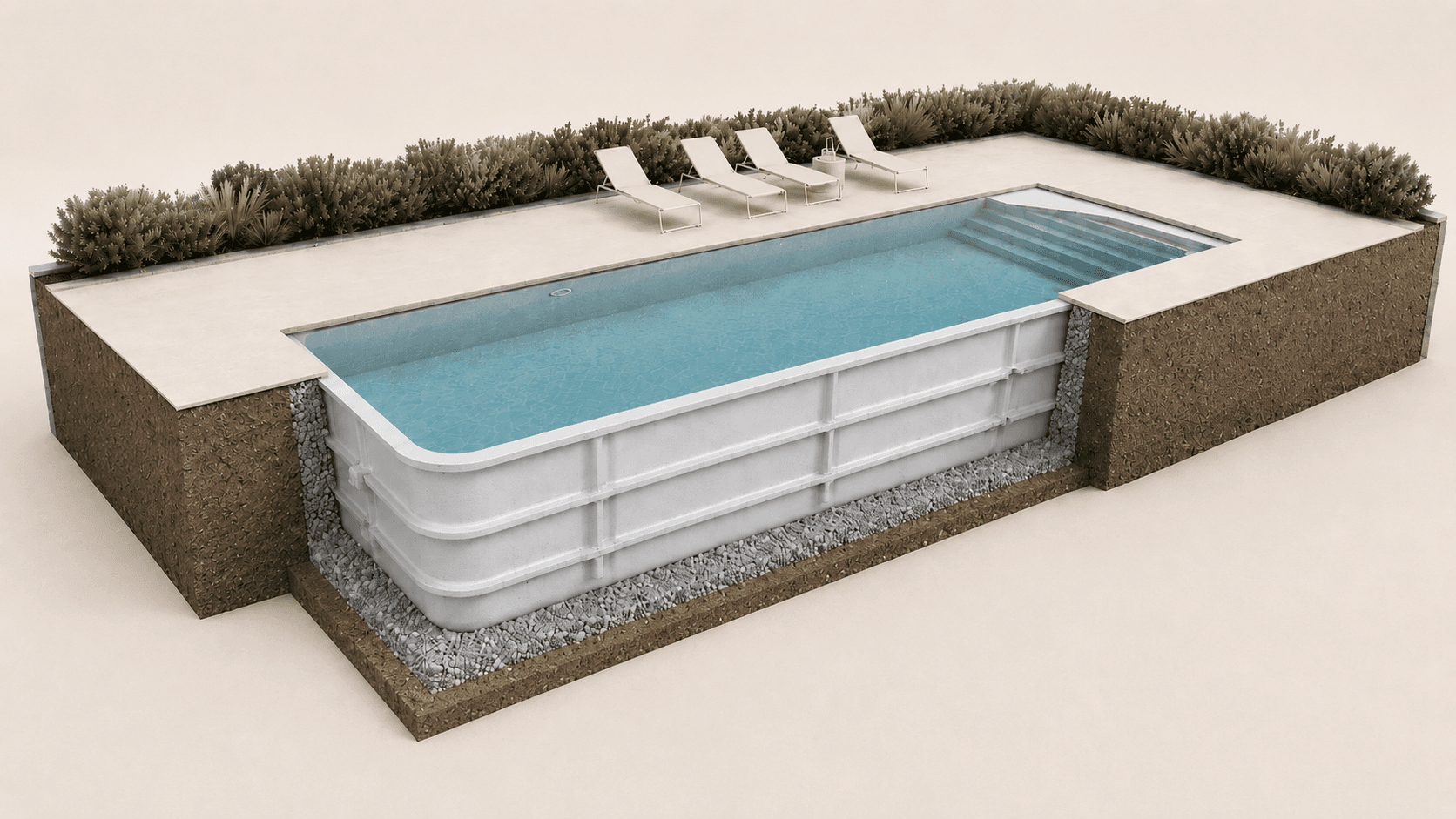 GFK-Becken, 10 x 4 m, offene Ansicht