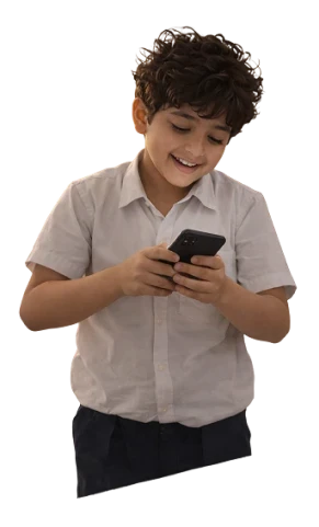 Arjun using his phone happily