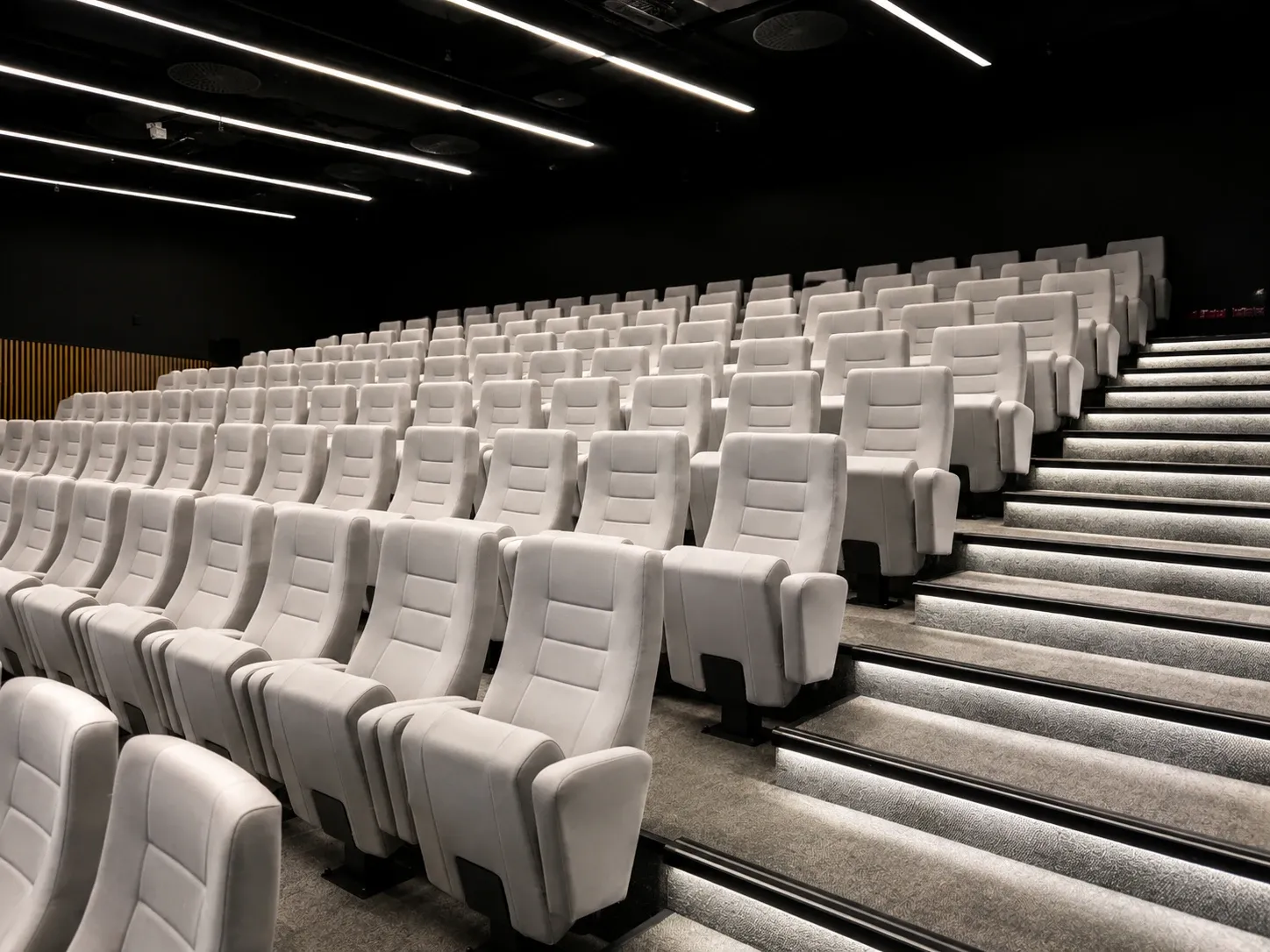 mBank conference, auditorium with white seats before the event begins