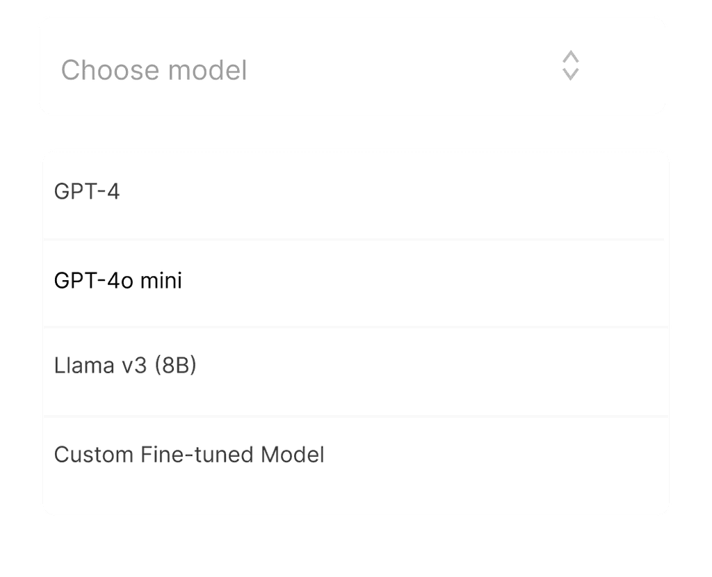 Image which shows a drop down between different LLM