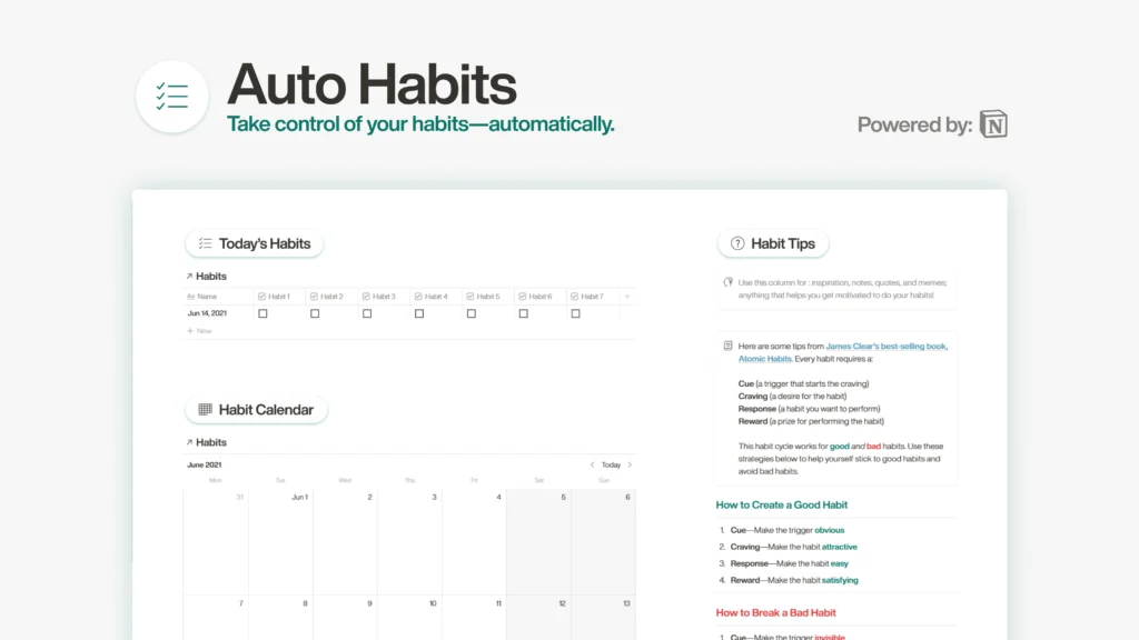 Free Notion Templates Auto Habits Tracker